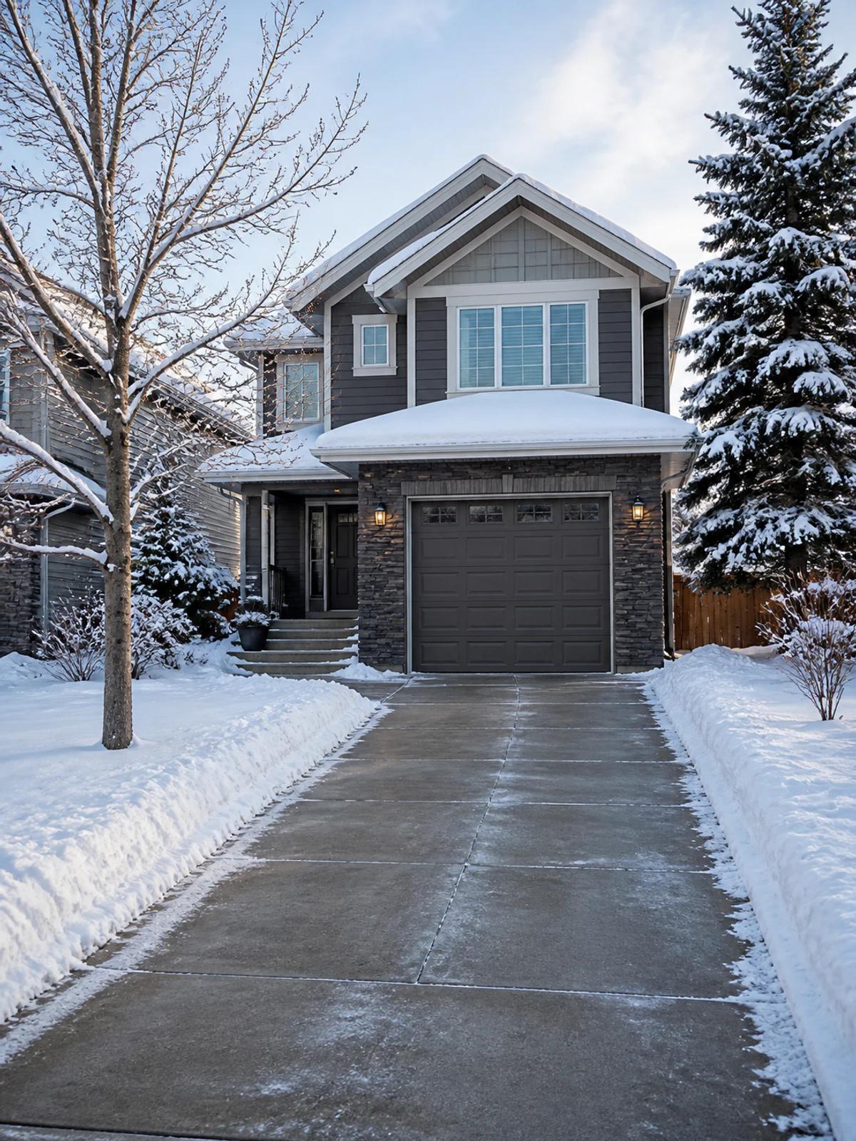 Illustrative snow-cleared Calgary driveway representing snow-removal availability