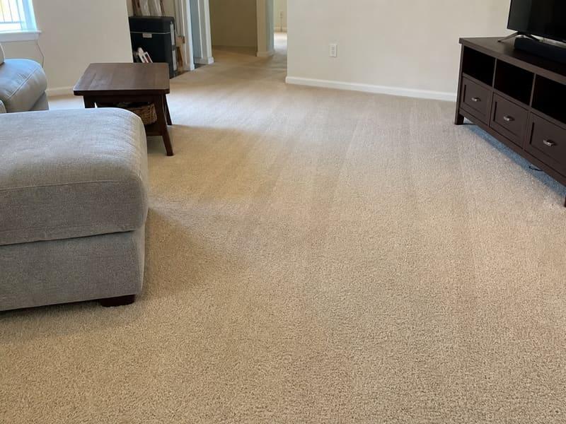 A living room left vacuumed and reset at the end of a visit